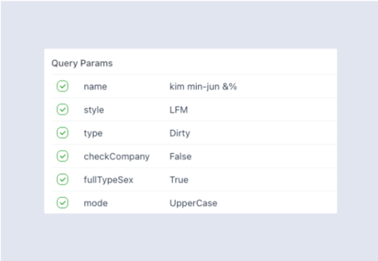 Personal name parsing API with input parameters